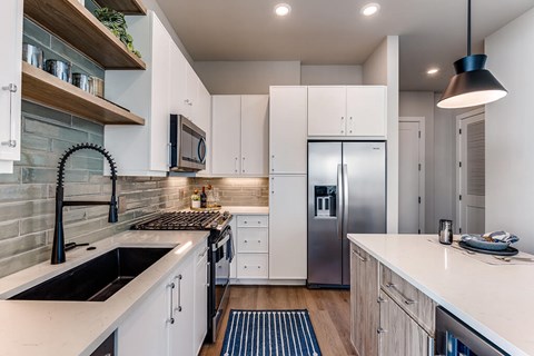 Kitchen in sage design at 1010 Waugh Apartments in Houston TX