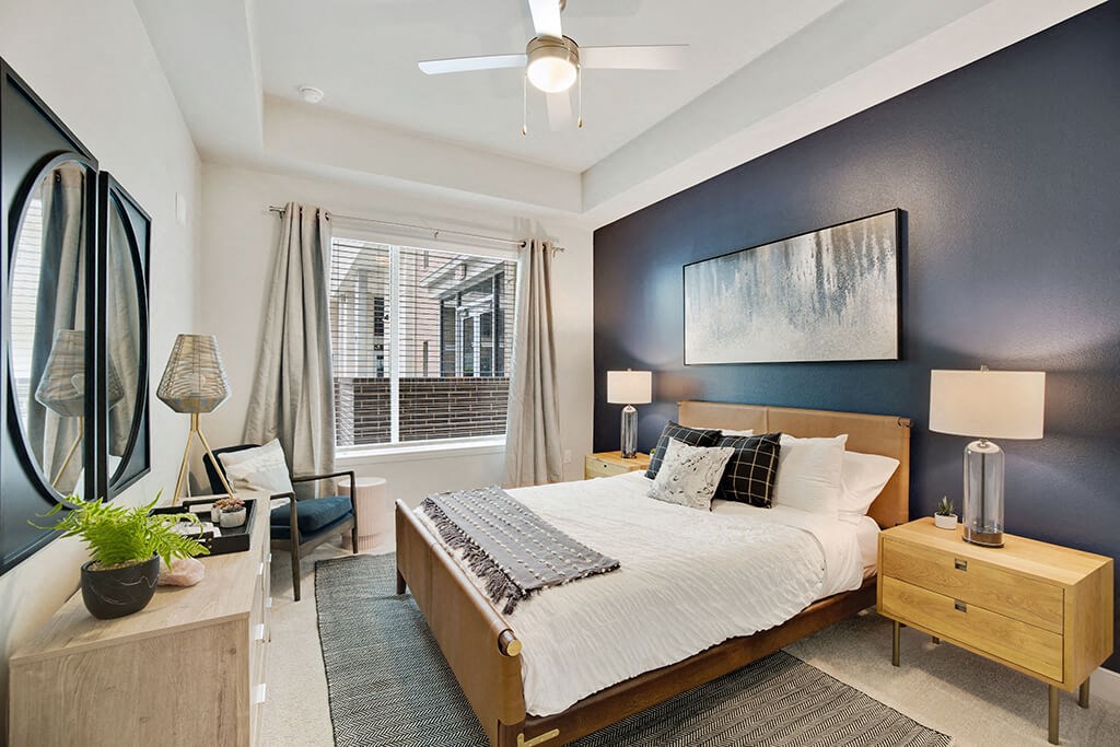 Model Sandalwood Design Package Bedroom at 1810 Main Apartments in Houston TX