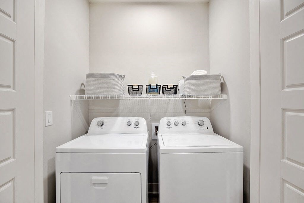 Model Sandalwood Design Package Washer and Dryer at 1810 Main Apartments in Houston TX
