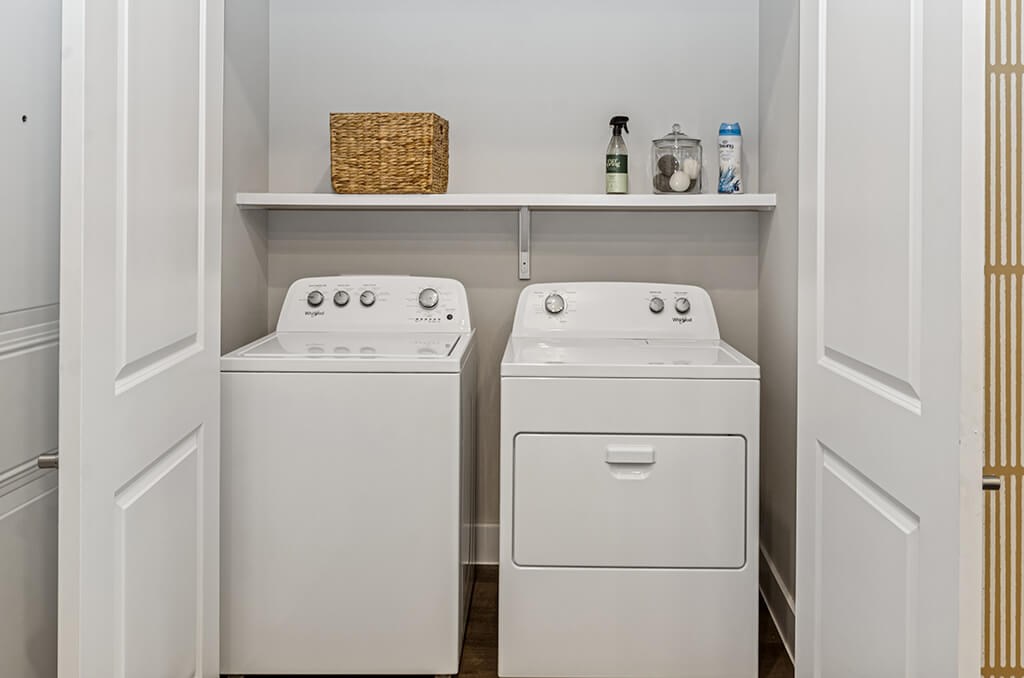 Model Slate Design Package Washer and Dryer at The Waylon Apartments and Townhomes in McKinney TX