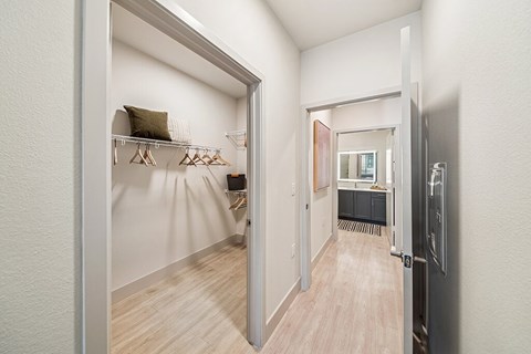 Model Snow Design Package Bedroom Closet at Olivean Apartments in Broomfield CO