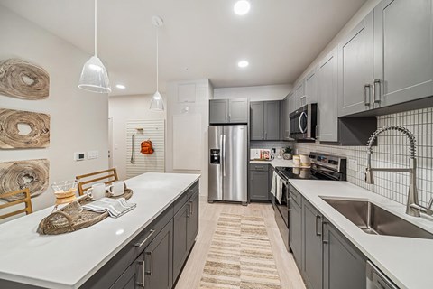 Model Snow Design Package Kitchen at Olivean Apartments in Broomfield CO