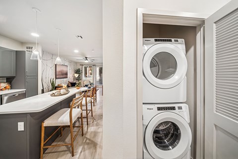 Model Snow Design Package Washer and Dryer at Olivean Apartments in Broomfield CO