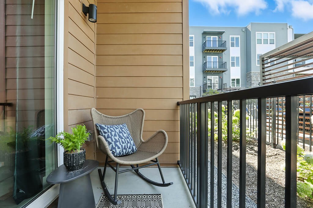 Model balcony at Station 316 Apartments in Woburn MA