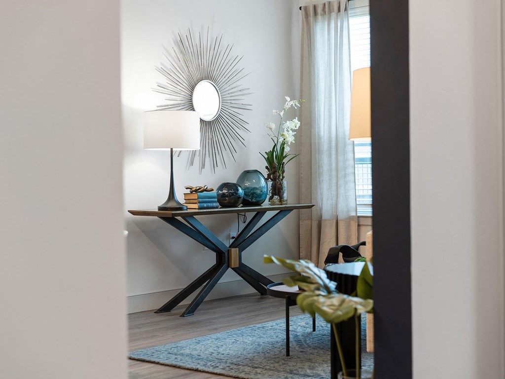 Modern model living room at VERO Apartments in Chelsea MA