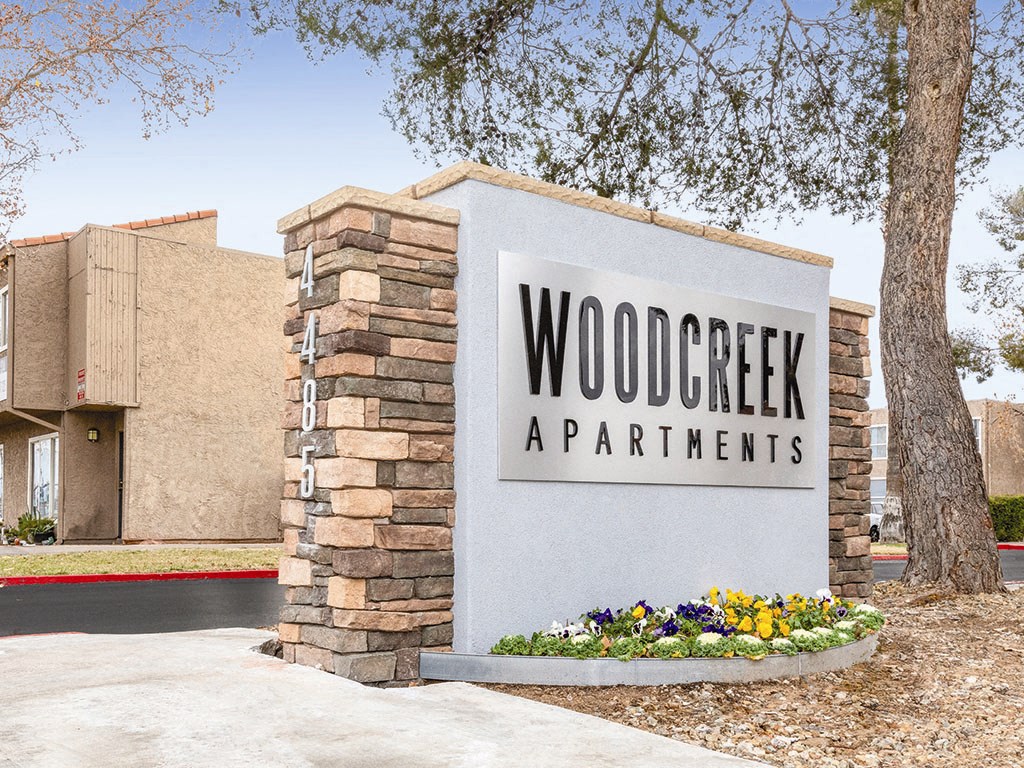 Exterior monument at Woodcreek Apartments in Las Vegas NV