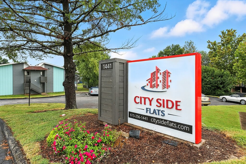 Monument sign at City Side Flats Apartments in Nashville TN