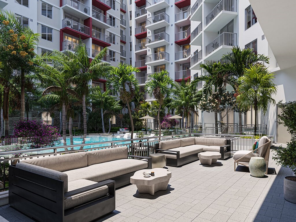 Outdoor lounge area at Treo Apartments in Fort Lauderdale FL