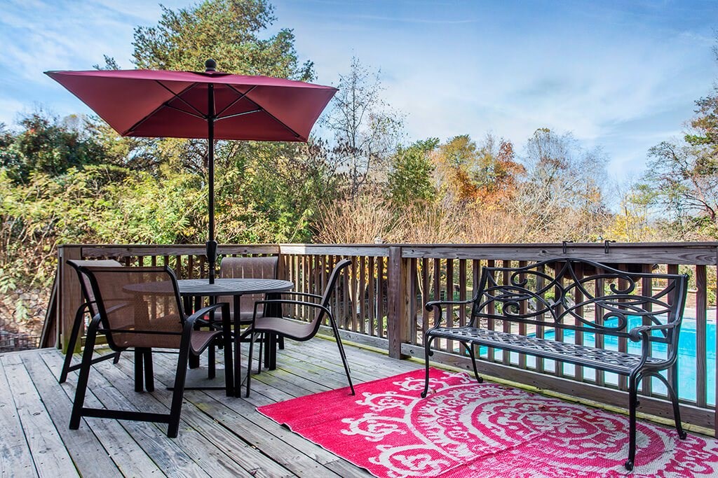 Patio seating at Cobalt Springs Apartment Homes in Taylors SC