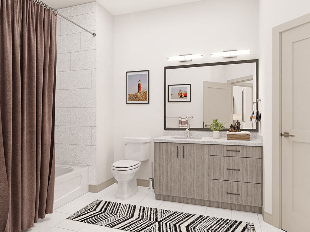 Bathroom in Pearl Color Scheme at West Village Poway Apartments in Poway CA