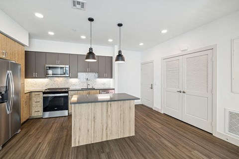 Kitchen with island at The Braydon Apartments in Napa CA
