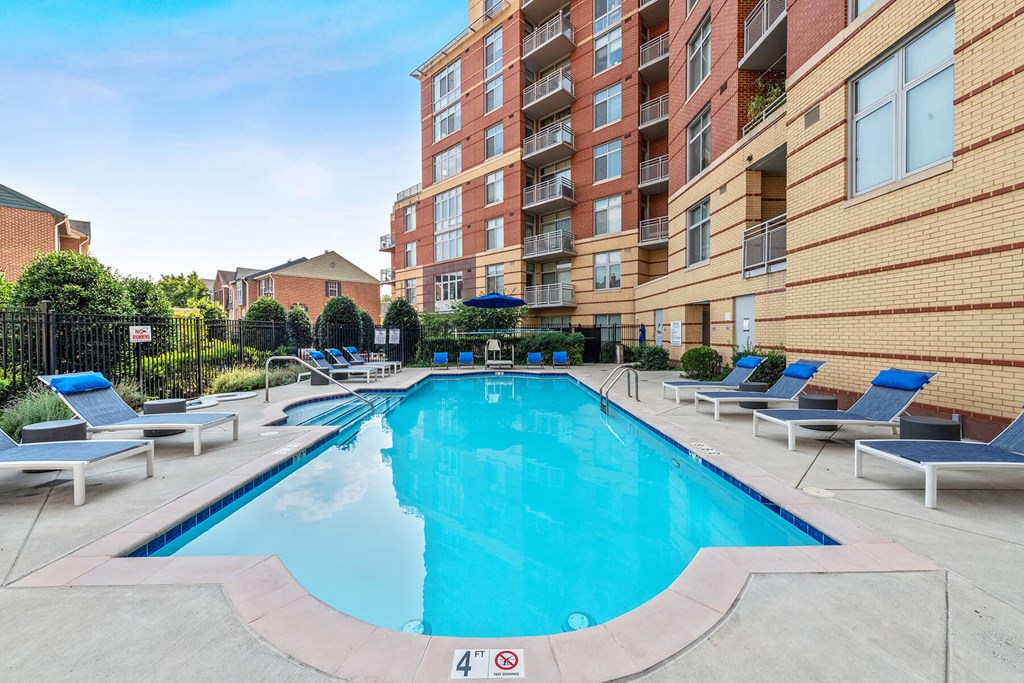 Outdoor swimming pool at Bradley Braddock Road Station Apartments in Alexandria VA