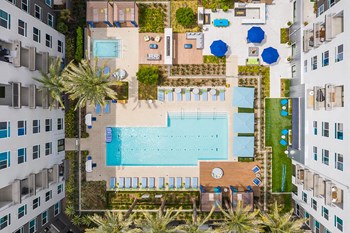 Pool Atmopshere Aerial at Aura Apartment Homes in Orange CA - Photo Gallery 16