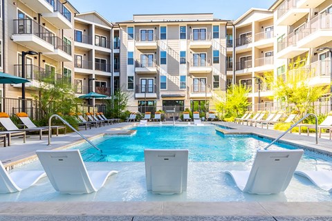 Pool sun shelf at Cala Apartments in Austin TX