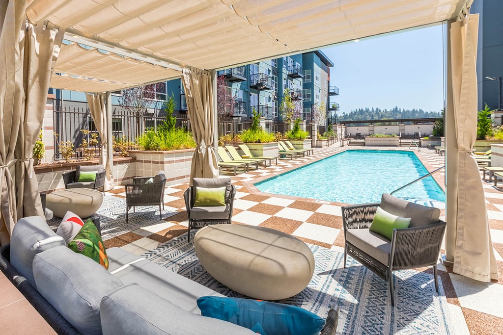Pool Cabanas Seating at Aspect at Totem Lake Apartments in Kirkland WA