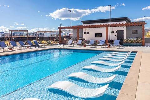 Pool sun shelf at Olivean Apartments in Broomfield CO