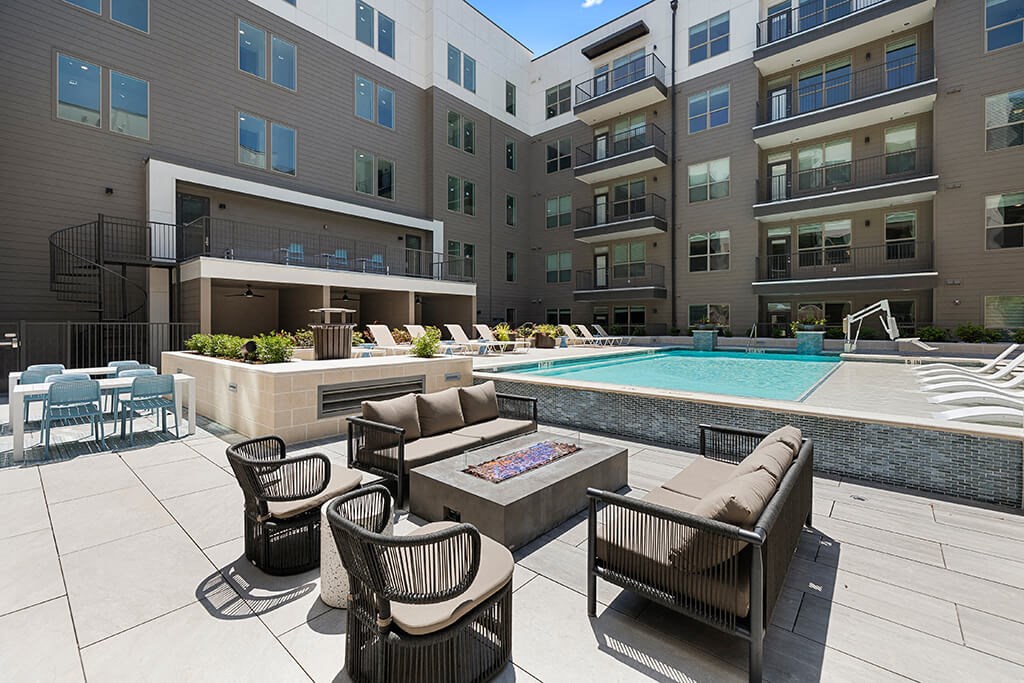 Pool fire table at East Bend Apartments in Houston TX