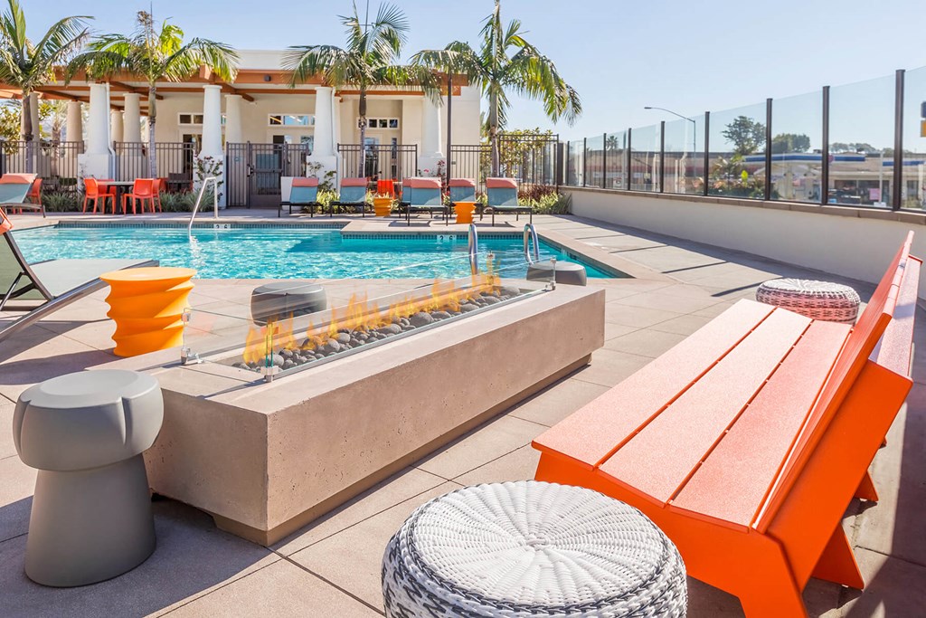 Poolside Fire Table at The Seaton Apartments in San Diego CA