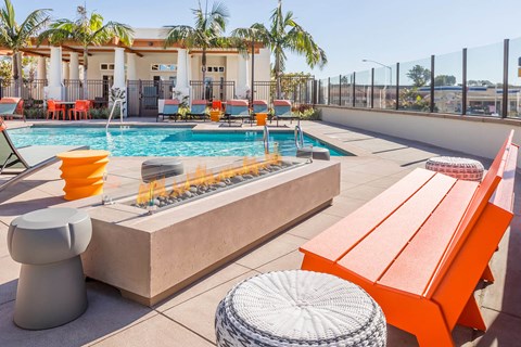 Poolside Fire Table at The Seaton Apartments in San Diego CA