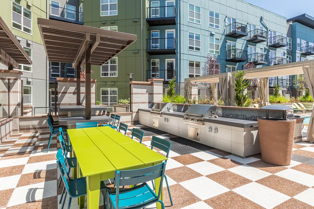 Pool Grills and Seating at Aspect at Totem Lake Apartments in Kirkland WA