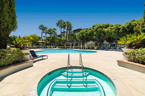 Outdoor pool at Landara Apartments in Ontario CA