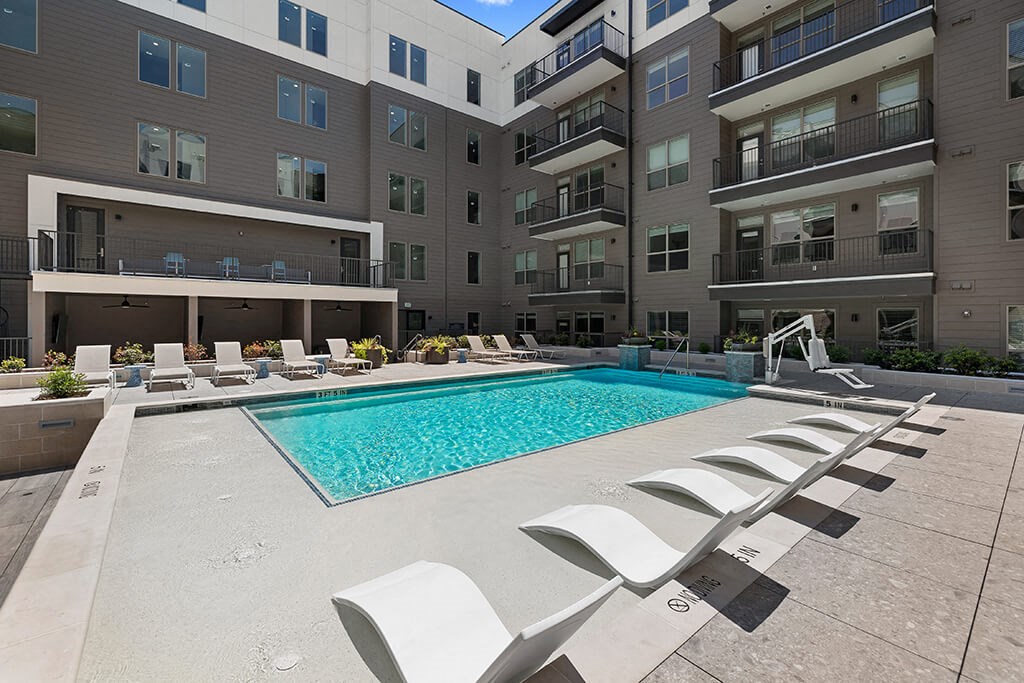 Pool sun shelf at East Bend Apartments in Houston TX