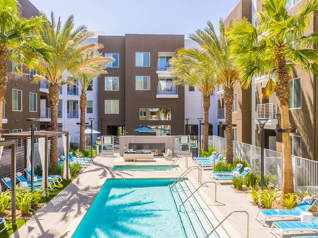 Pool and Cabanas at Embark Apartments in Fremont CA