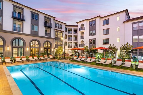 Pool at Dusk at West Village Poway Apartments in Poway CA