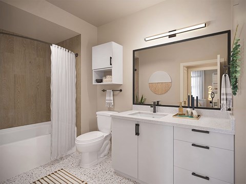 Rendering Armonia design package bathroom at CALIXA Apartment Homes
