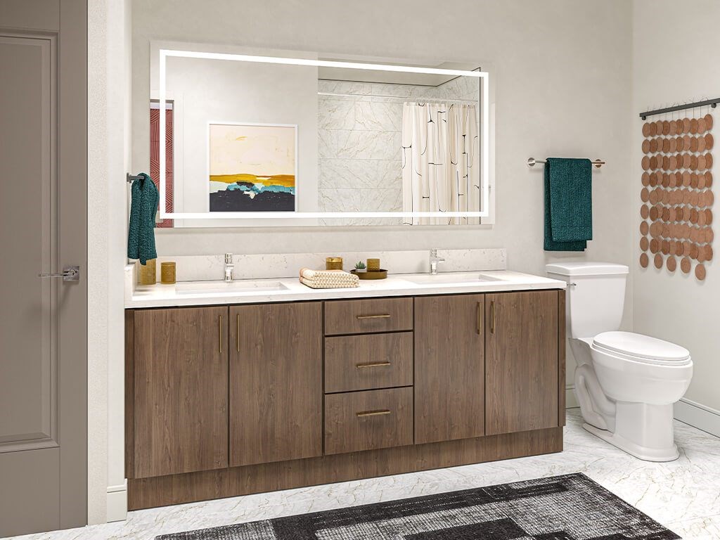 Bathroom in herringbone design at Station 316 Apartments in Woburn MA