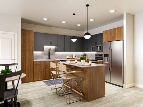 Kitchen rendering at Luca Apartments in Austin TX