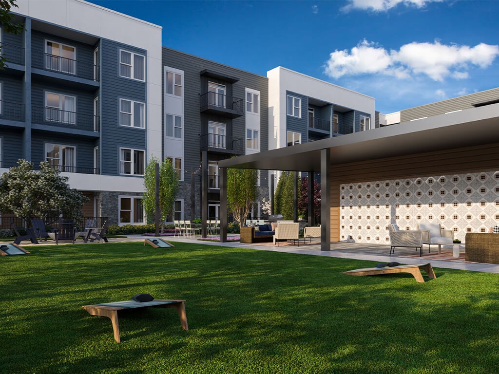 Courtyard games at Station 316 Apartments in Woburn MA