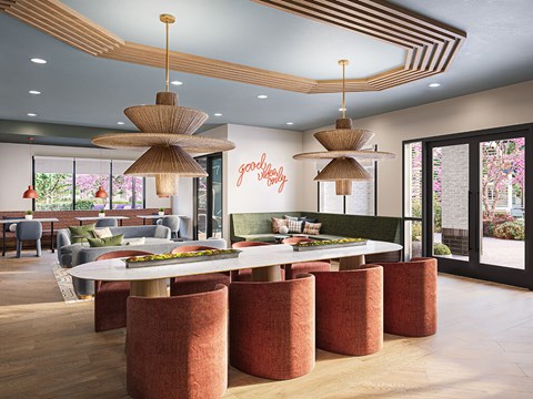 Coworking lounge at The Penstone Apartments and Townhomes in South Walpole MA
