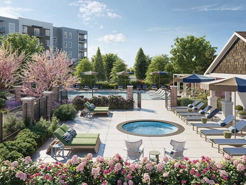 Heated pool at The Penstone Apartments and Townhomes in South Walpole MA