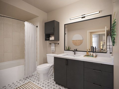 Rendering Melodia design package bathroom at CALIXA Apartment Homes in Camarillo CA