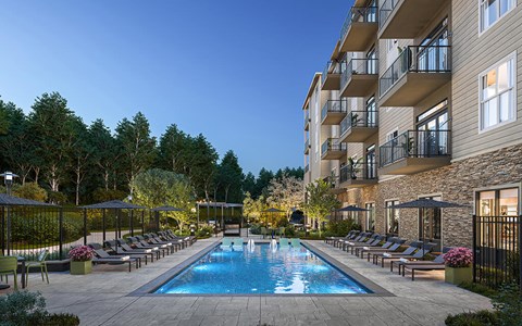 Outdoor pool at Hawkley Apartments in Milford MA