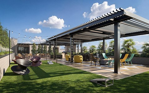Rooftop deck at Merrick on Midway Apartments in Farmers Branch TX