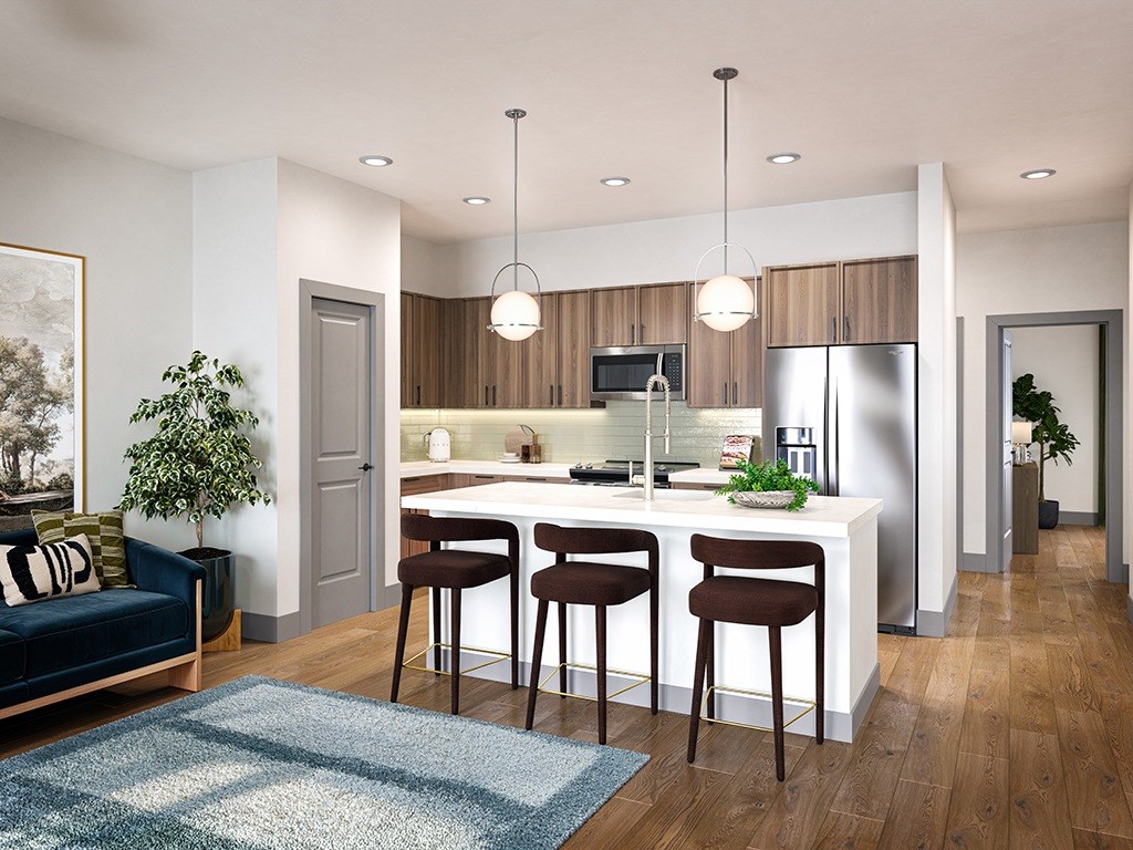 Rendering of sage design kitchen island at The Waylon in McKinney TX