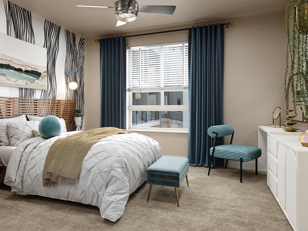 Salt design package bedroom at Rivair Apartment Homes in San Diego CA
