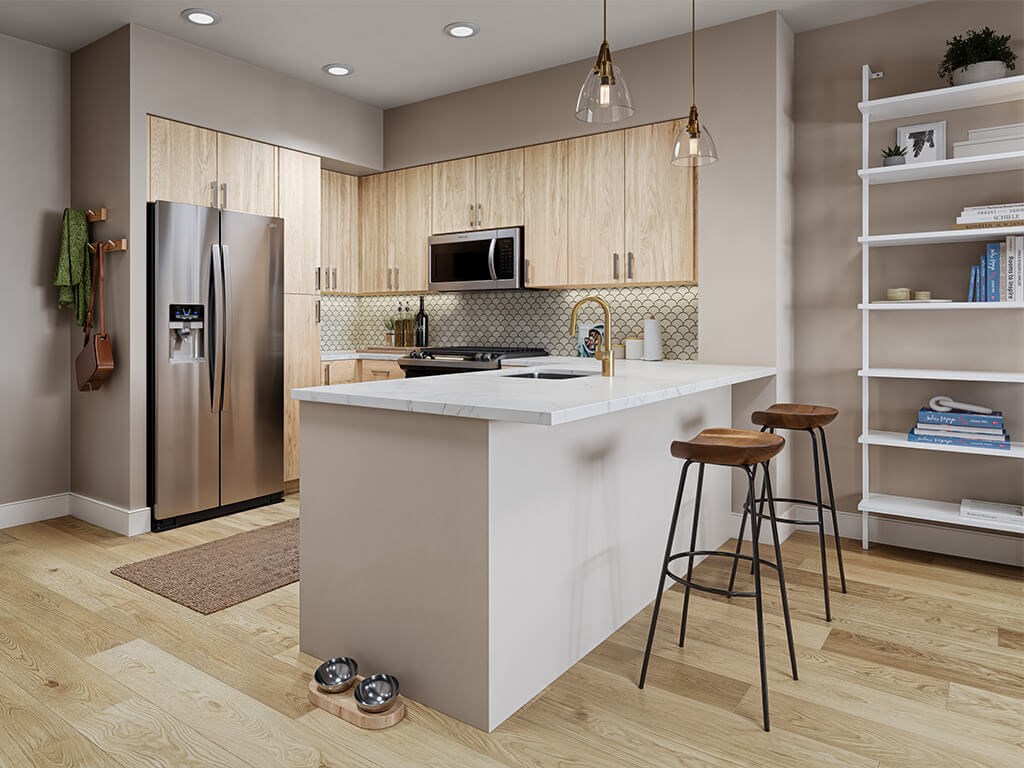Sand design package kitchen at Rivair Apartment Homes in San Diego CA