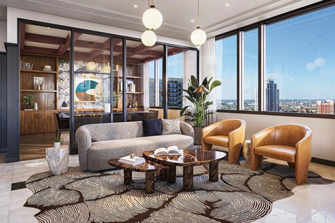 Rendering of sky lounge at 1010 Waugh Apartments in Houston TX