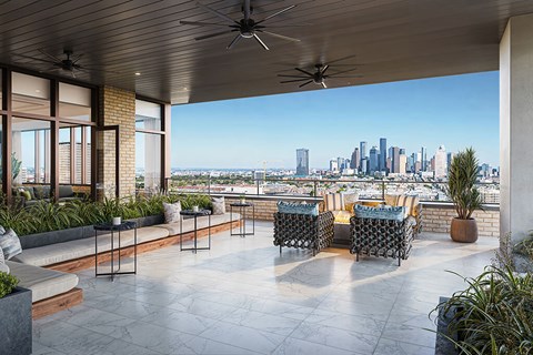 Rendering of sky lounge at 1010 Waugh Apartments in Houston TX
