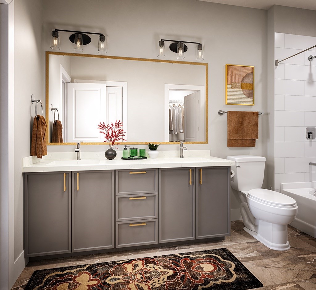 Rendering of SLate design bathroom at The Waylon in McKinney TX