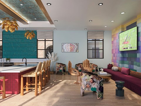 Rendering clubroom at CALIXA Apartment Homes in Camarillo CA