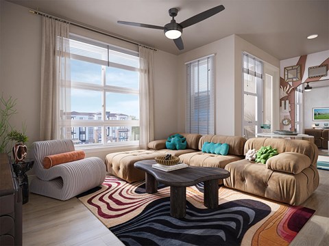 Rendering living room at CALIXA Apartment Homes in Camarillo CA