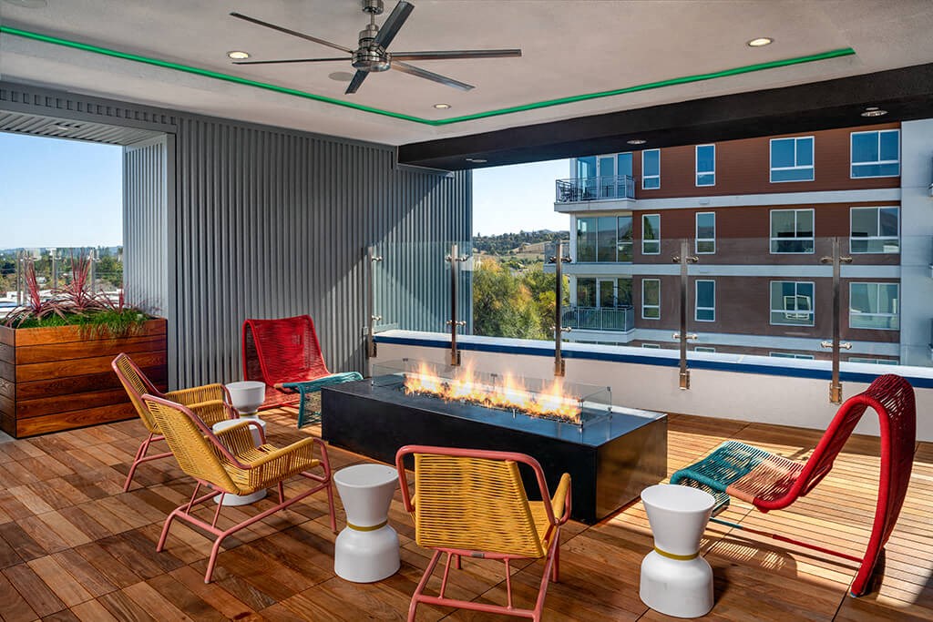 Rooftop Euphoria Fire Table On at Chroma Apartment Homes in Canoga Park CA