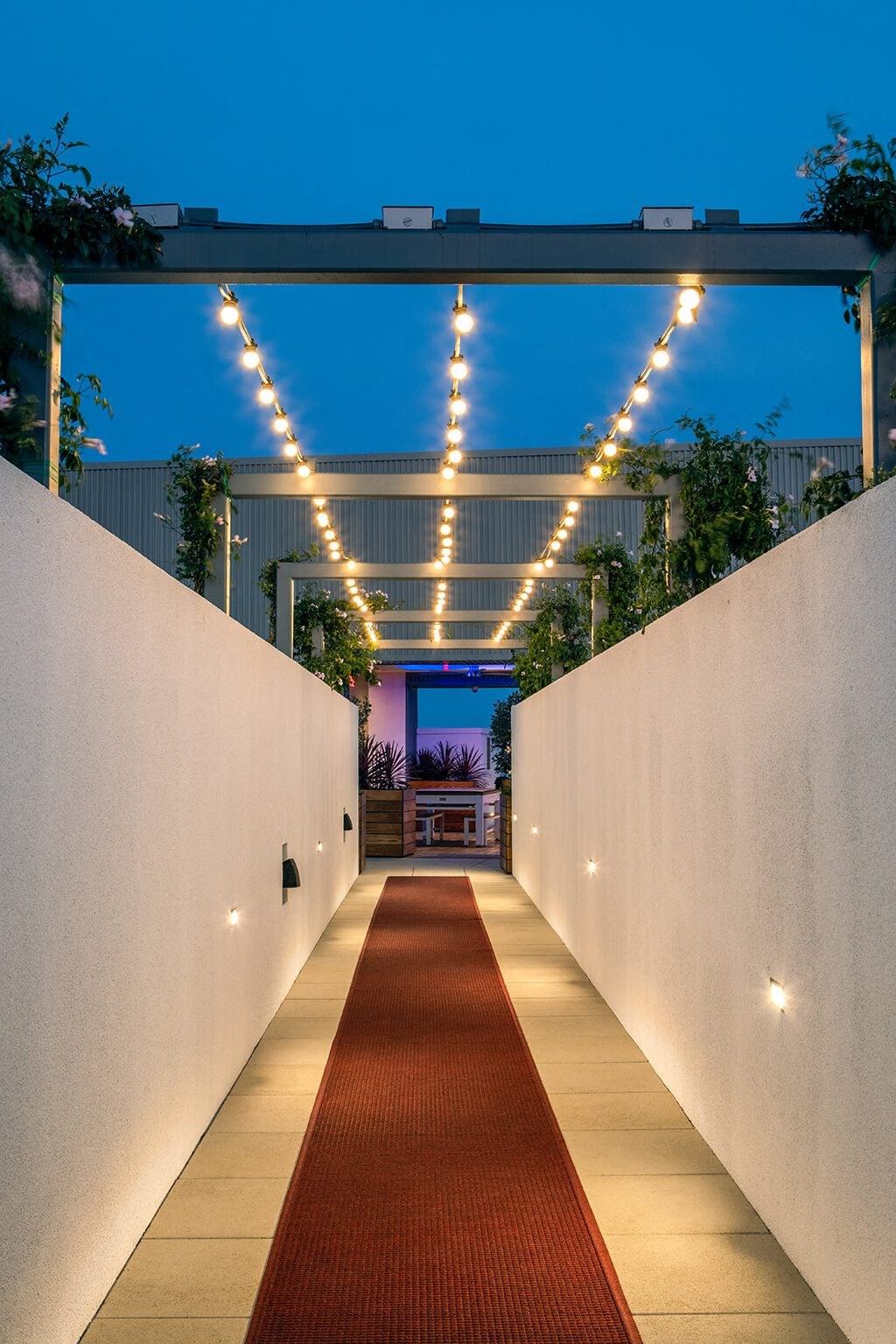 Rooftop Euphoria Walway Dusk at Chroma Apartment Homes in Canoga Park CA