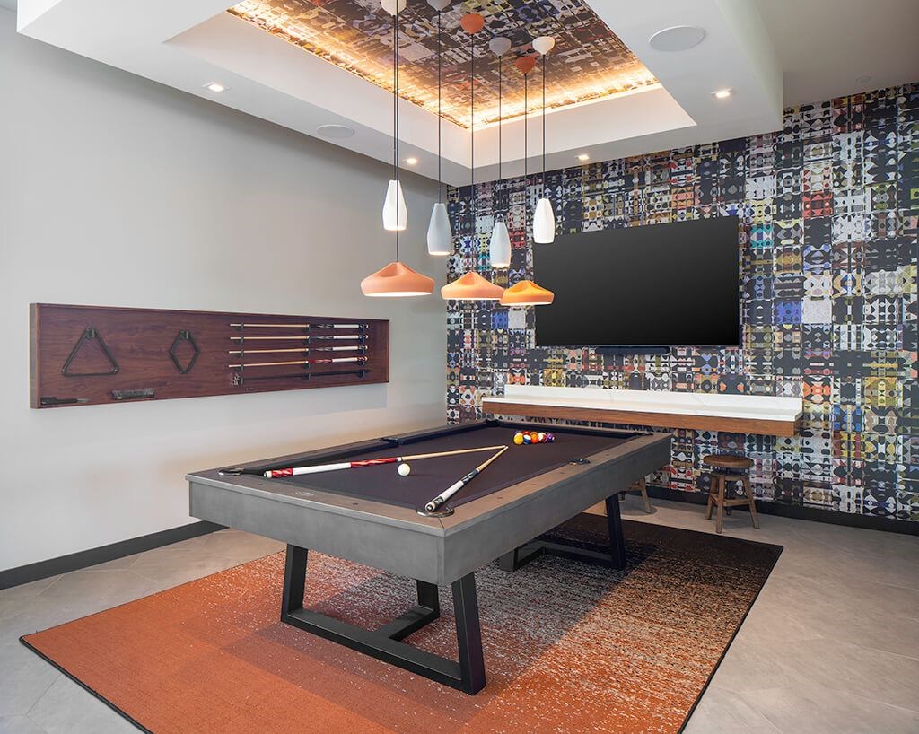 Rooftop Lounge Game Area at The Wylden Apartments in Los Angeles CA