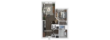 Studio one bathroom floor plan image at V2 Apartments