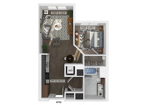Studio one bathroom floor plan image at V2 Apartments